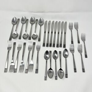 Vintage Custom Design CUD1 Stainless Japan Flatware Set 31 Pc MCM Scroll Pattern